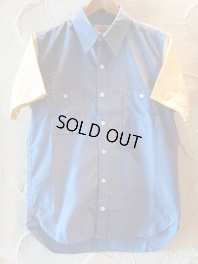 画像1: ROUND HOUSE/2 TONE DUNGAREE SHIRTS  NAVYxYELLOW