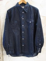 (SALE 30%OFF) VINTAGE EL/ASYMMENTLY DENIM SHIRTS  NAVY