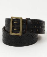 BELAFOTE/RT PUNCHING LEATHER DOUBLE PRONG BELT  BLACK