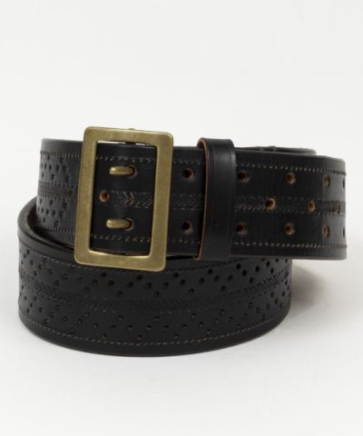 画像1: BELAFOTE/RT PUNCHING LEATHER DOUBLE PRONG BELT  BLACK