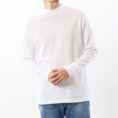 画像1: HANES/MOCK NECK L.SLEEVE T  WHITE