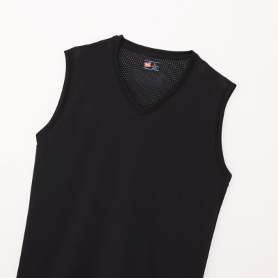 画像1: HANES/V NECK SLEEVE LESS SHIRTS  BLACK
