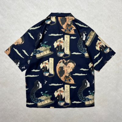 画像2: ALCARZA/x葛飾北斎 OPEN COLLAR SHIRT 妖怪 DARKNAVY