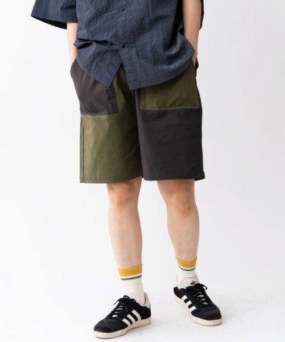 画像1: GYMMASTER/STRETCH HERRINGBONE SHORTS  OLIVExCHARCOAL