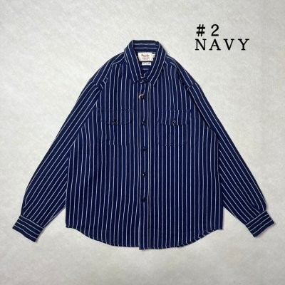 画像1: ALCARZA/HEAVY NELL STRIPE WORK SHIRT  NAVY