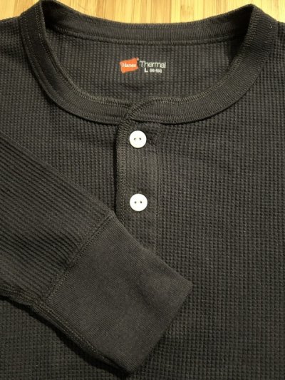 画像4: HANES/THERMAL HENLEY NECK  LS T  BLACK