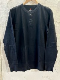 HANES/BEEFY THERMAL HENLEY NECK  LS T  BLACK
