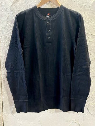 画像1: HANES/BEEFY THERMAL HENLEY NECK  LS T  BLACK