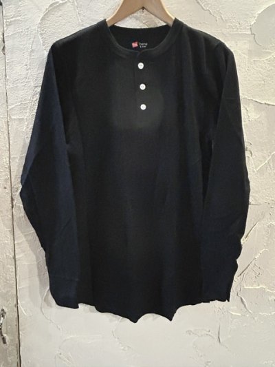 画像1: HANES/THERMAL HENLEY NECK  LS T  BLACK