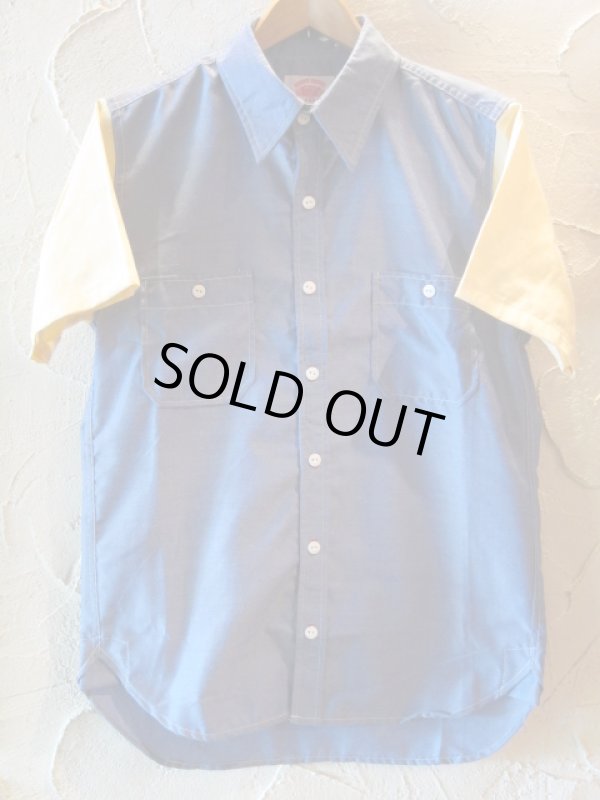 画像1: ROUND HOUSE/2 TONE DUNGAREE SHIRTS  NAVYxYELLOW