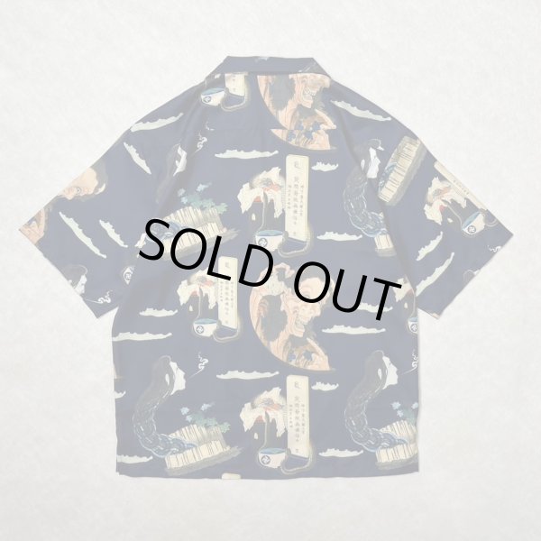 画像2: ALCARZA/x葛飾北斎 OPEN COLLAR SHIRT 妖怪 DARKNAVY
