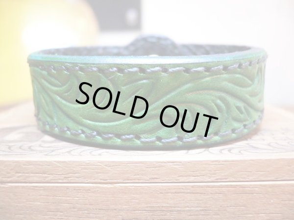 画像1: GROK LEATHER/ARABESQUE BRACELET 15mm  GREEN