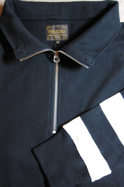 画像: PUBLIC HLD/SLEEVE BORDER HALF ZIP  BLACK