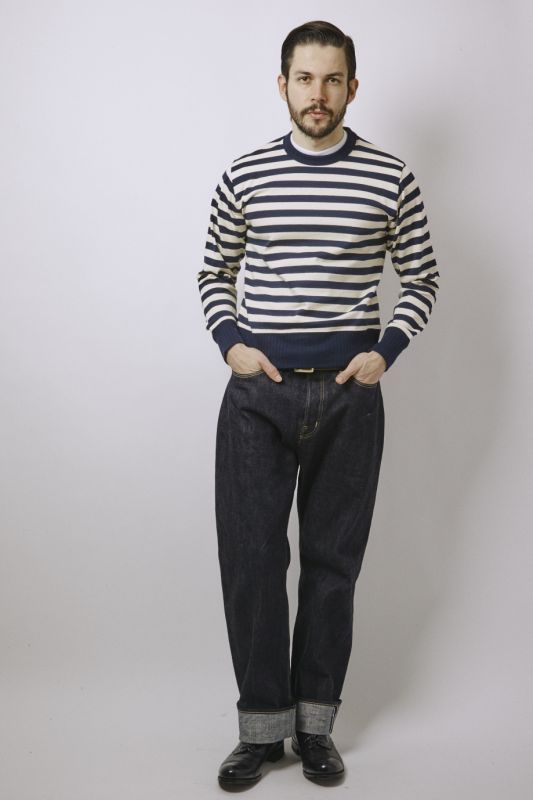 画像: BELAFOTE/RT DROP NEEDLE RIB STRIPE L/S T  NVYxKINARI