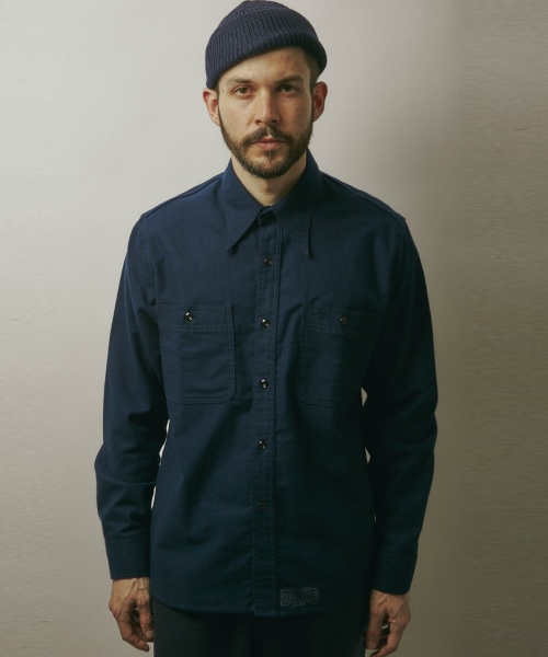 画像1: (SALE 35%OFF) BELAFOTE/RT  TRIPLE STITCH FLANNEL  NAVY