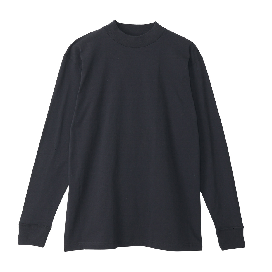 画像1: HANES/MOCK NECK L.SLEEVE T  BLACK