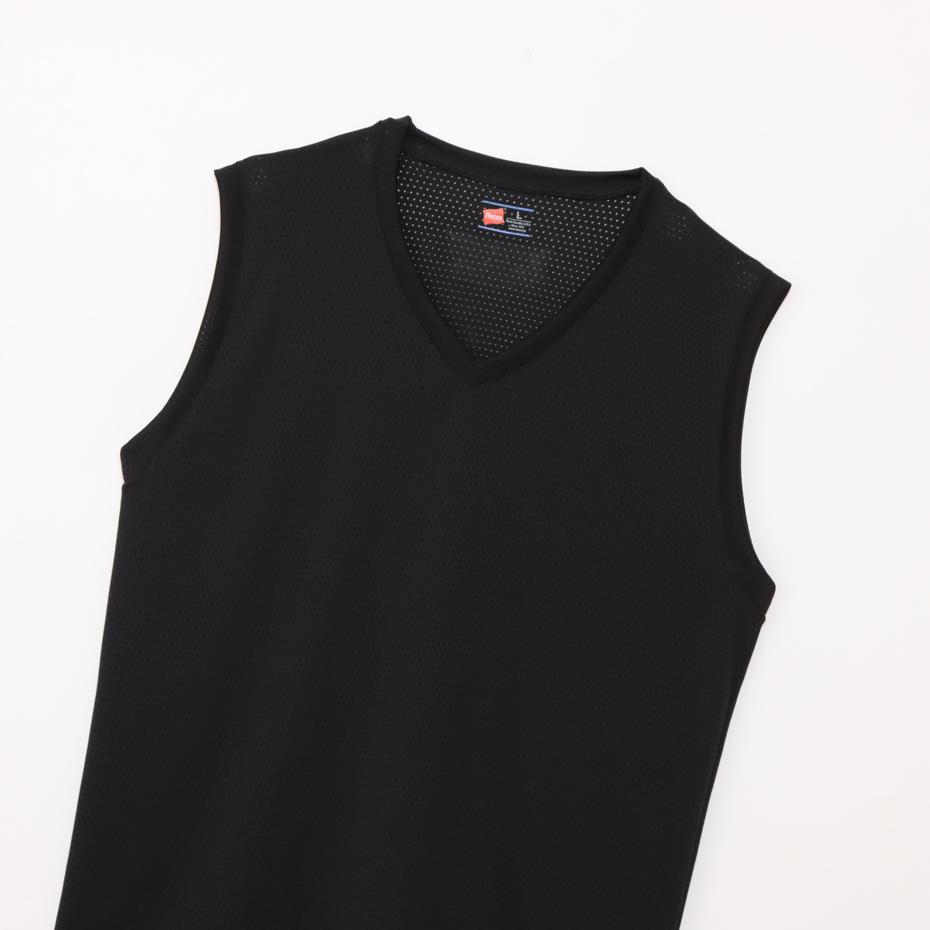 画像1: HANES/V NECK SLEEVE LESS SHIRTS  BLACK