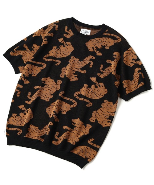 画像1: GYMMASTER/JACQUARD KNIT TIGER  BLACKxCAMEL