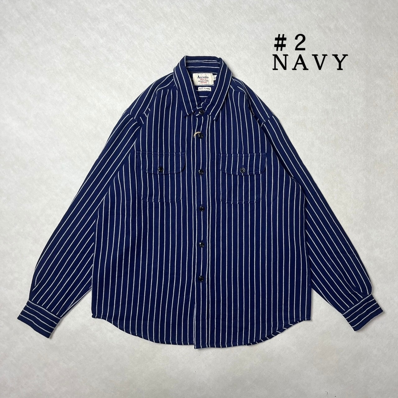 画像1: (再入荷) ALCARZA/HEAVY NELL STRIPE WORK SHIRT  NAVY