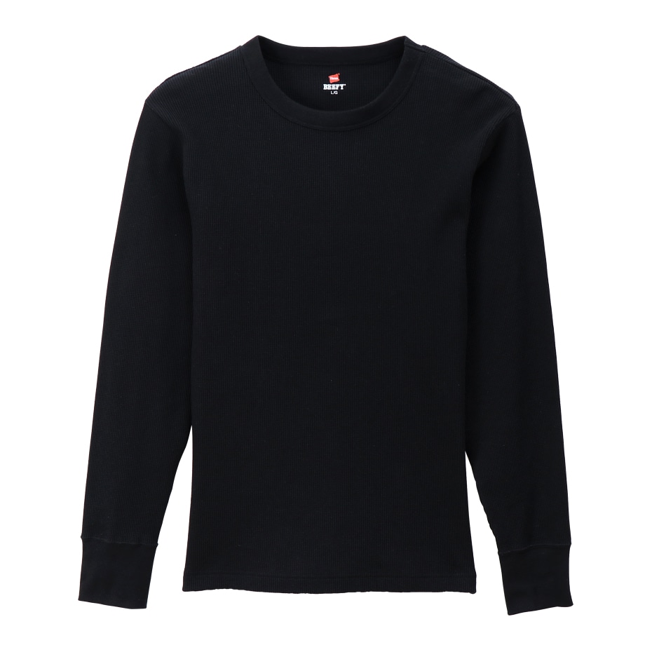 画像1: HANES/BEEFY CREW NECK THERMAL  BLACK