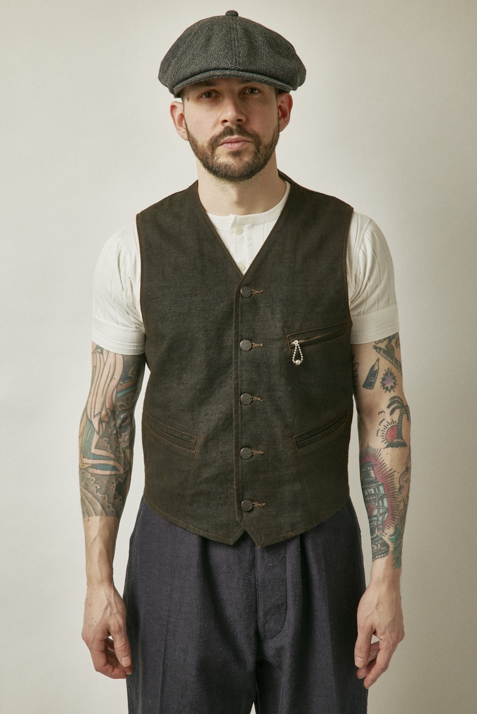 画像2: BELAFOTE/RT BALL CHAIN ZIPPER VEST  DORO BROWN