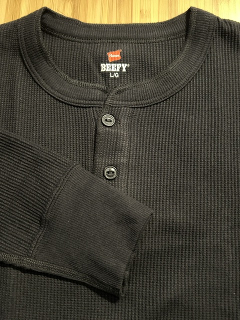 画像4: HANES/BEEFY THERMAL HENLEY NECK  LS T  BLACK