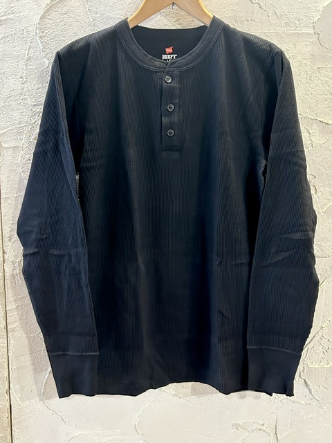 画像1: HANES/BEEFY THERMAL HENLEY NECK  LS T  BLACK