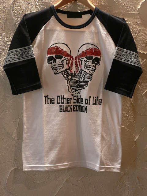 画像1: ☆SALE 50%OFF☆ BLACK EDITION/SKULL RAGLAN T 五分丈  WHITE